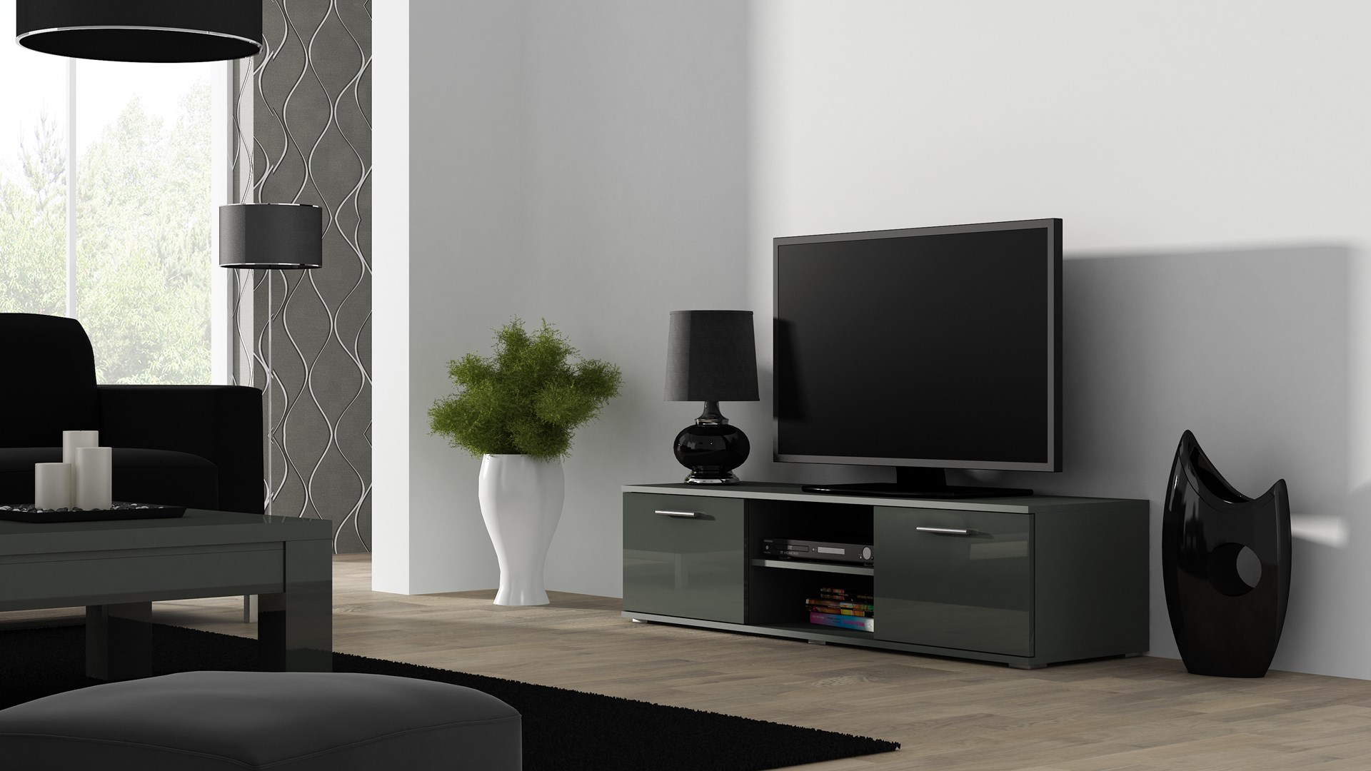 SOHO 7 set (RTV140 cabinet + S1 cabinet + shelves) Grey / Gloss grey SOHO 7 set (RTV140 cabinet + S1 cabinet + shelves) Grey / Gloss grey