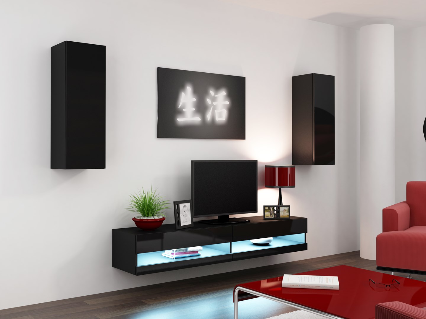 Cama Living room cabinet set VIGO NEW 10 black/black gloss Cama Living room cabinet set VIGO NEW 10 black/black gloss