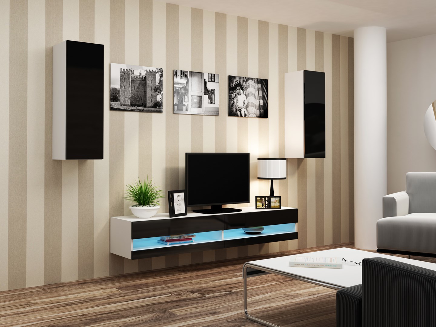 Cama TV stand VIGO NEW 30/140/40 white/black gloss Cama TV stand VIGO NEW 30/140/40 white/black gloss