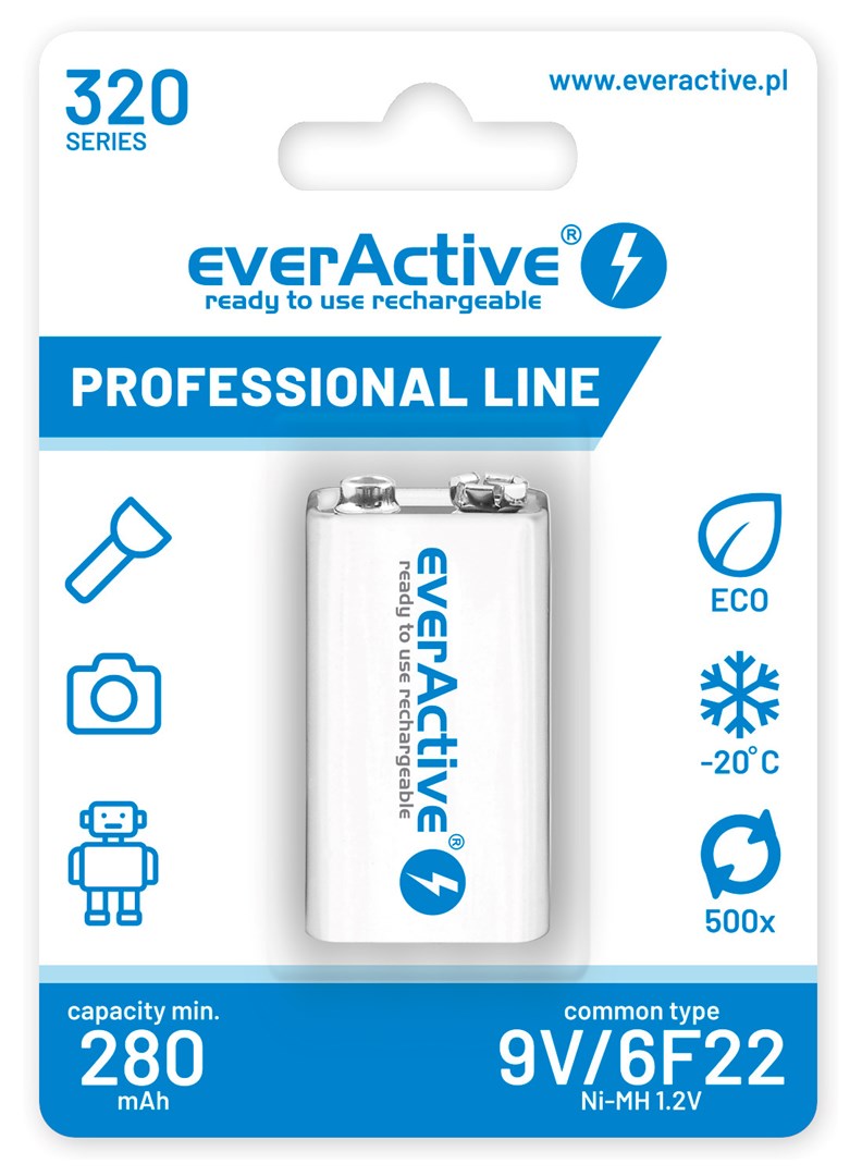 Rechargeable batteries everActive Ni-MH 6F22 9V 320 mAh Professional Line Rechargeable batteries everActive Ni-MH 6F22 9V 320 mAh Professional Line