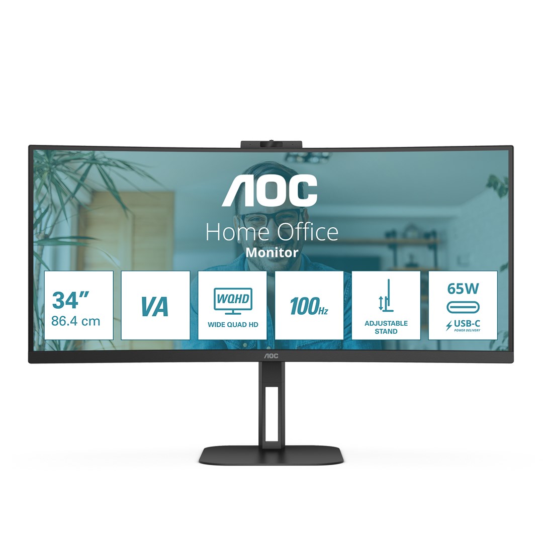 AOC V5 CU34V5CW/BK LED display 86.4 cm (34") 3440 x 1440 pixels Wide Quad HD Black AOC V5 CU34V5CW/BK LED display 86.4 cm (34") 3440 x 1440 pixels Wide Quad HD Black