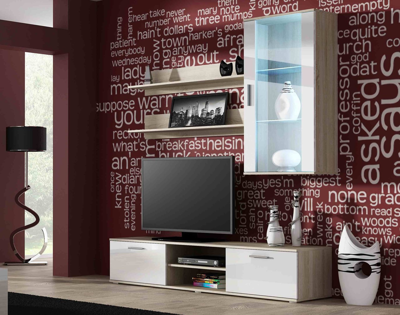 SOHO 5 set (RTV180 cabinet + wall unit + shelves) Sonoma oak / glossy white SOHO 5 set (RTV180 cabinet + wall unit + shelves) Sonoma oak / glossy white
