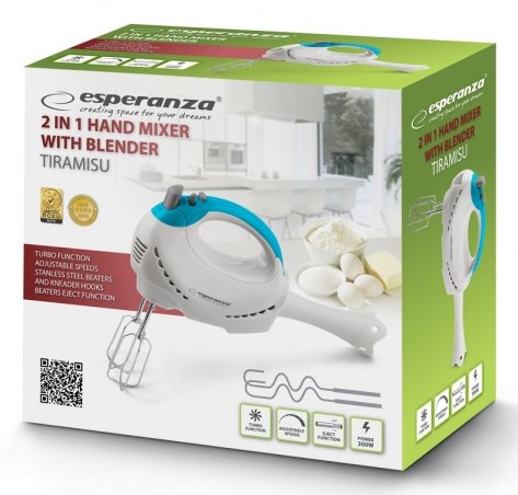 Esperanza EKM010 mixer Hand mixer 300 W Light Blue, White Esperanza EKM010 mixer Hand mixer 300 W Light Blue, White