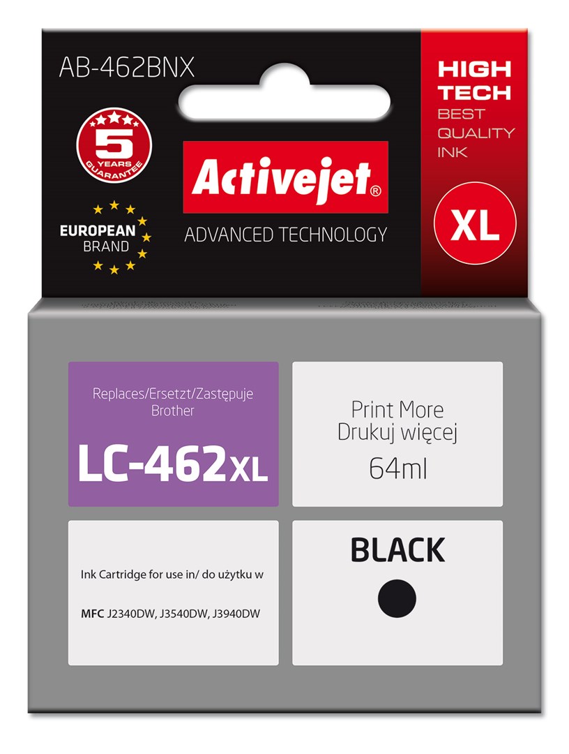 Activejet AB-462BNX Ink (replacement for Brother LC-462XLBK; Supreme; 64 ml; black). Activejet AB-462BNX Ink (replacement for Brother LC-462XLBK; Supreme; 64 ml; black).