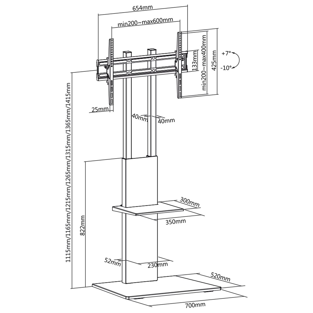 Maclean MC-865 Professional Modern TV Floor Stand with a Shelf for 37" - 70" Screens, max load 40kg, max VESA 600x400, Adjustable height, TV Entertainment Station Maclean MC-865 Professional Modern TV Floor Stand with a Shelf for 37" - 70" Screens, max load 40kg, max VESA 600x400, Adjustable height, TV Entertainment Station