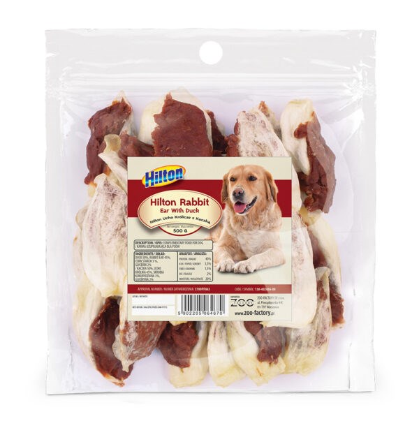 HILTON Rabbit ear with duck - dog chew - 500g HILTON Rabbit ear with duck - dog chew - 500g