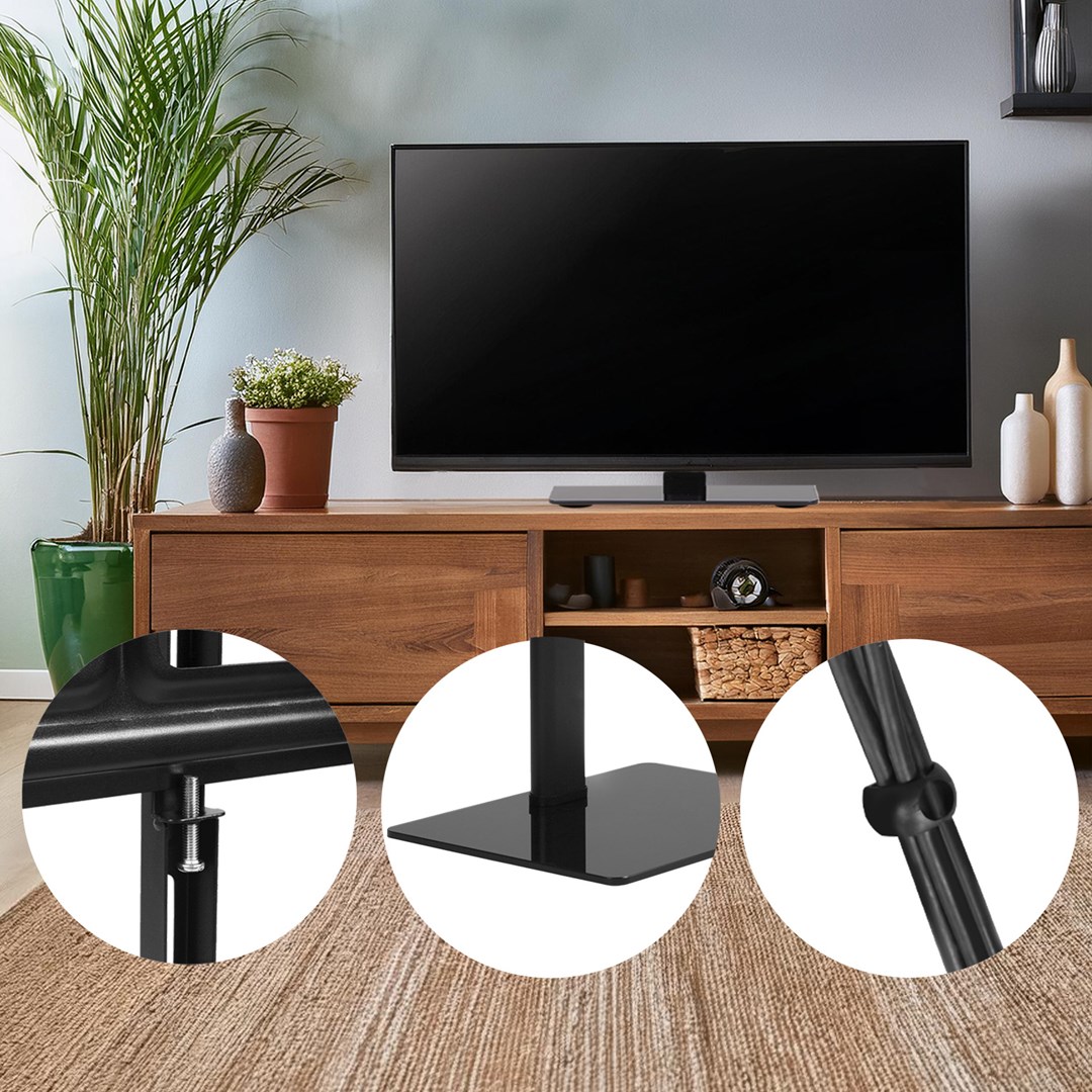 Maclean MC-386 Universal TV Stand Base for Cabinet Dresser Table Desk 32" - 75" 40kg VESA 35° Rotating Temepred Glass Adjustable TV Height Powder Coating Maclean MC-386 Universal TV Stand Base for Cabinet Dresser Table Desk 32" - 75" 40kg VESA 35° Rotating Temepred Glass Adjustable TV Height Powder Coating