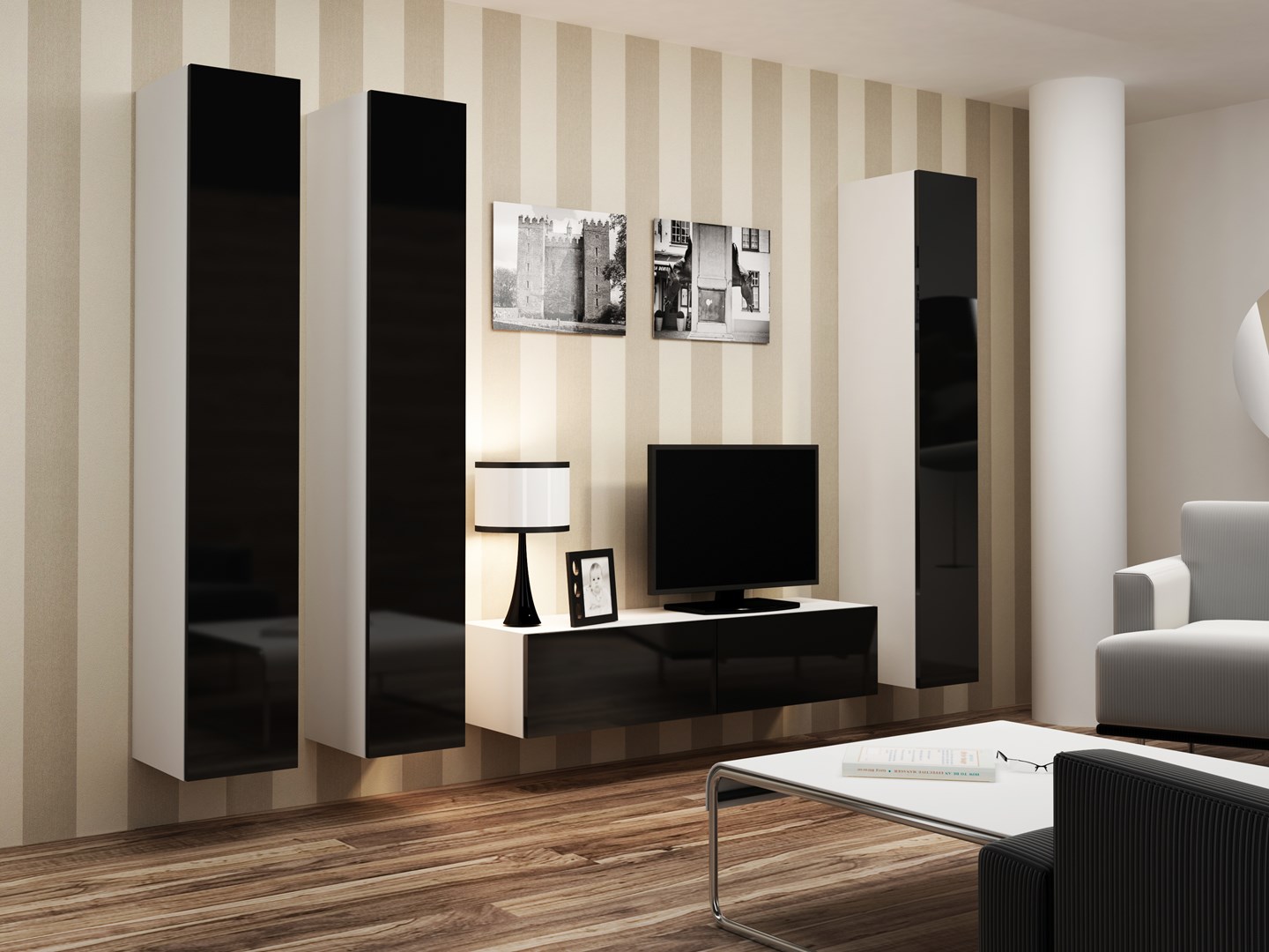 Cama Living room cabinet set VIGO 14 white/black gloss Cama Living room cabinet set VIGO 14 white/black gloss