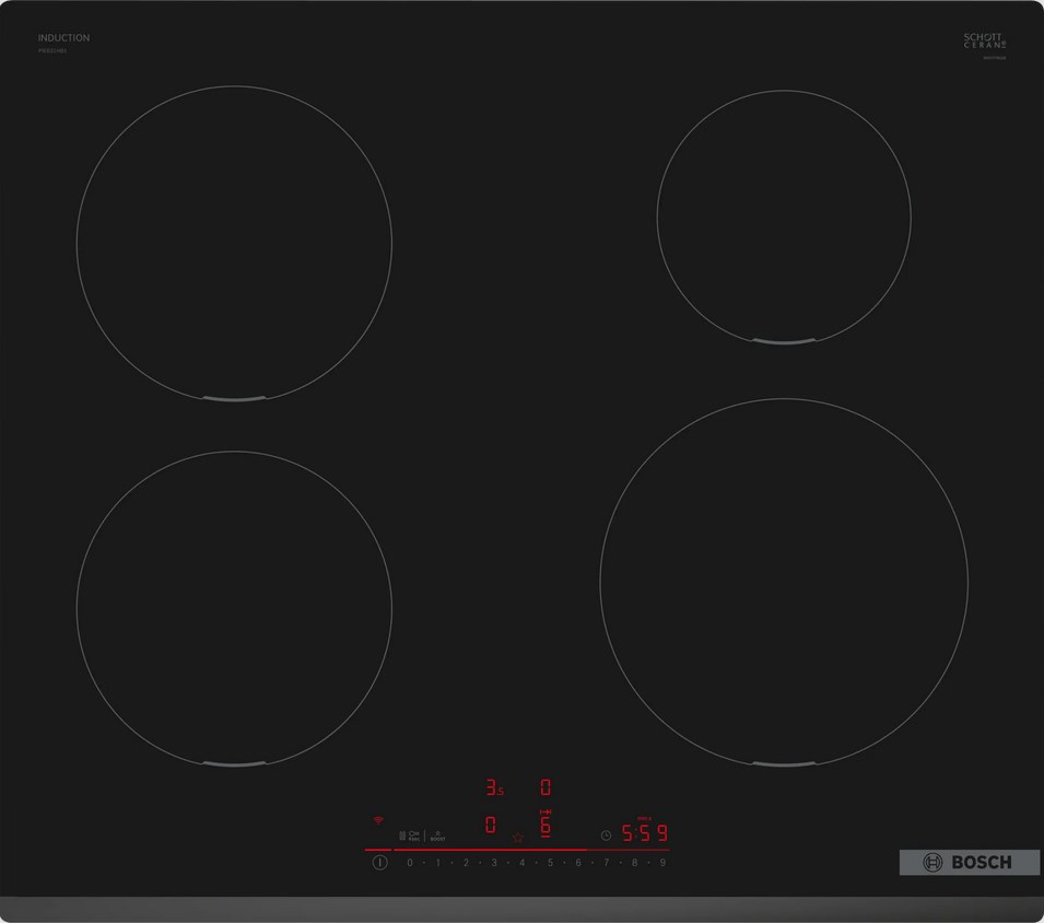 Bosch Serie 6 PIE631HB1E 60 cm 4-zone black built-in induction hob Bosch Serie 6 PIE631HB1E 60 cm 4-zone black built-in induction hob