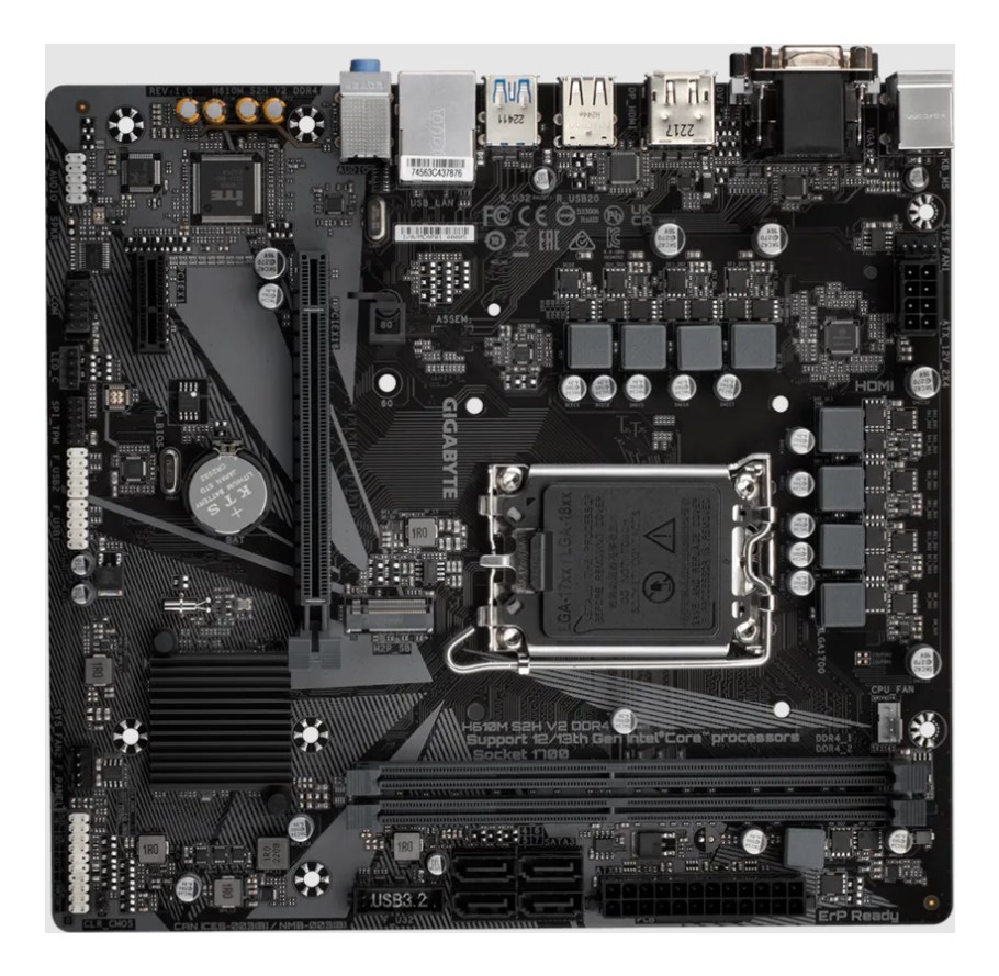 GIGABYTE H610M S2H V2 DDR4 Motherboard - Supports Intel Core 14th CPUs, 6+1+1 Hybrid Phases Digital VRM, up to 3200MHz DDR4 (OC), 1xPCIe 3.0 M.2, GbE LAN, USB 3.2 Gen 1 GIGABYTE H610M S2H V2 DDR4 Motherboard - Supports Intel Core 14th CPUs, 6+1+1 Hybrid Phases Digital VRM, up to 3200MHz DDR4 (OC), 1xPCIe 3.0 M.2, GbE LAN, USB 3.2 Gen 1