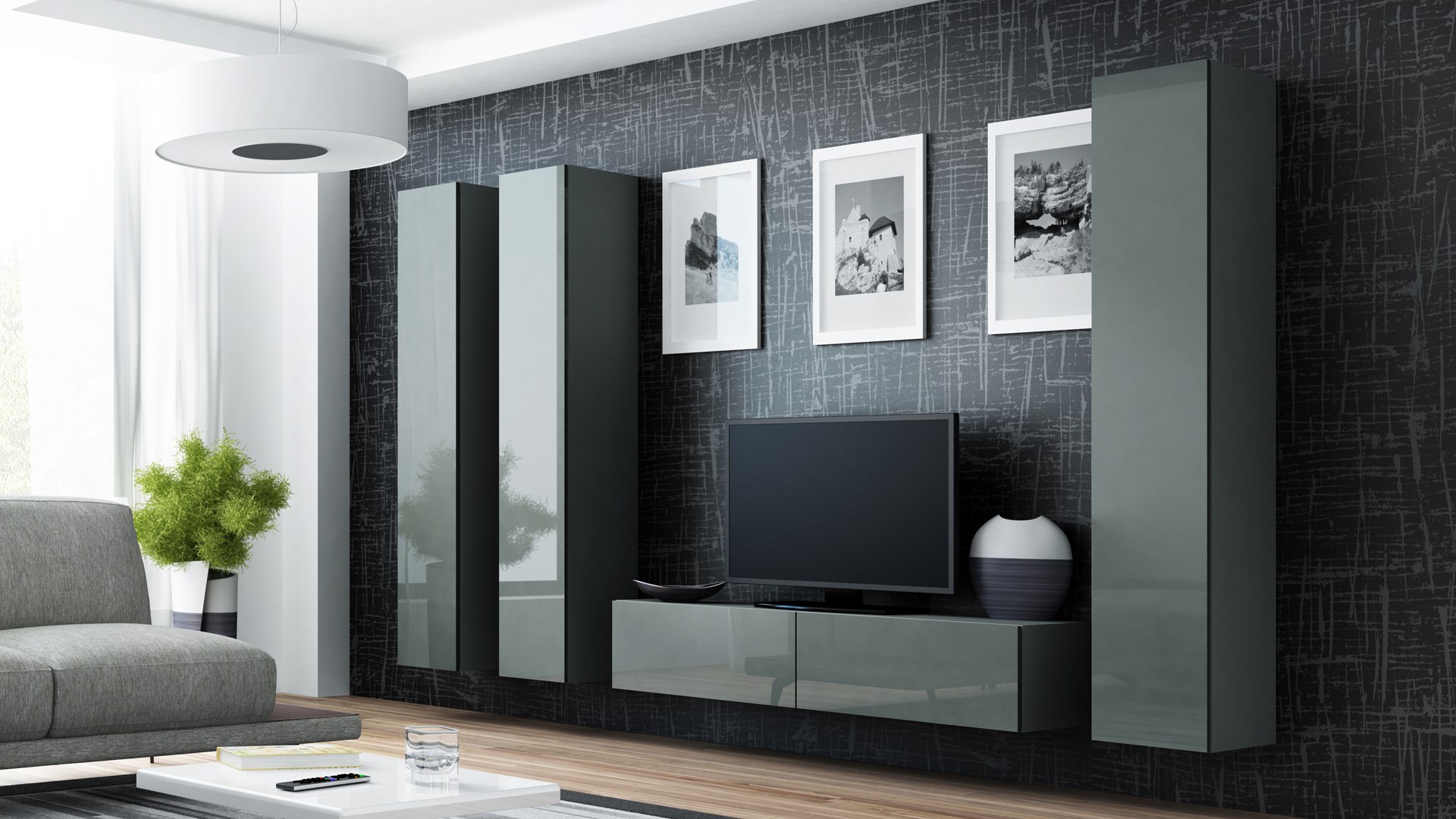 Cama Living room cabinet set VIGO 14 grey/grey gloss Cama Living room cabinet set VIGO 14 grey/grey gloss