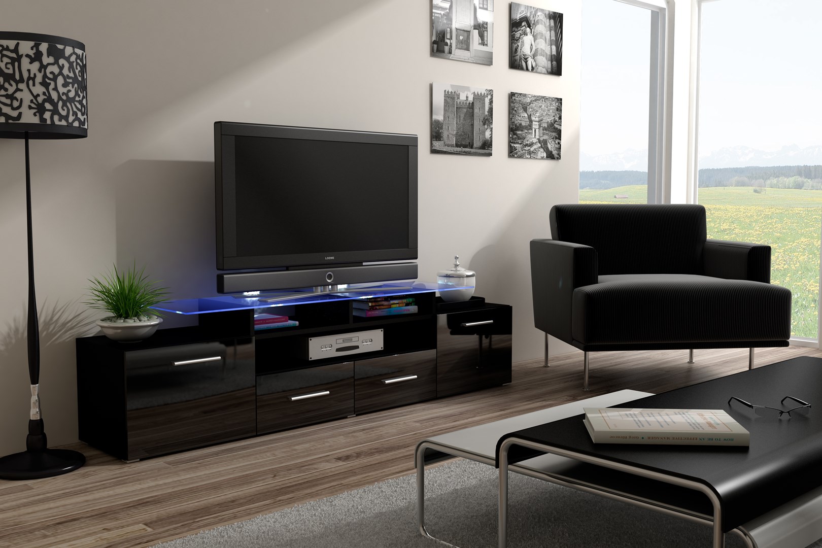 Cama TV stand EVORA 200 black/black gloss Cama TV stand EVORA 200 black/black gloss