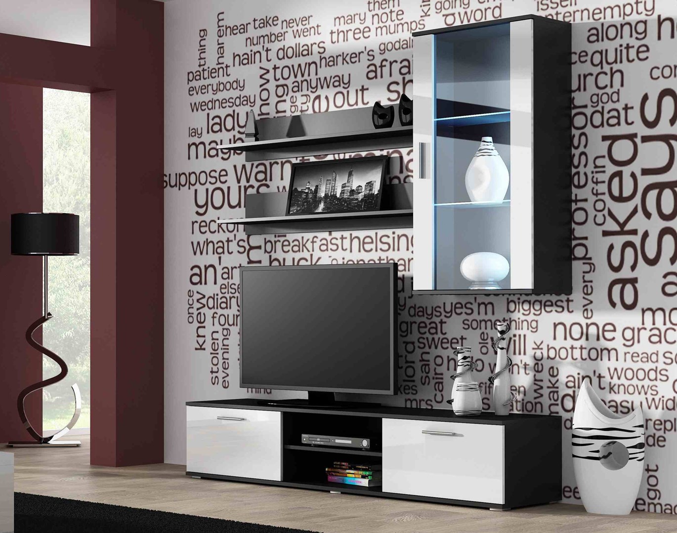 Cama hanging display cabinet SOHO black/white gloss Cama hanging display cabinet SOHO black/white gloss