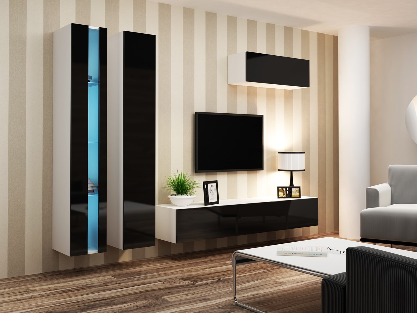 Cama Living room cabinet set VIGO NEW 1 white/black gloss Cama Living room cabinet set VIGO NEW 1 white/black gloss