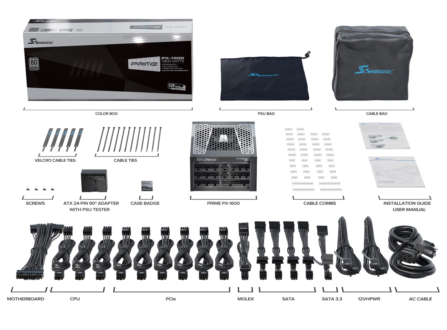 Seasonic ATX3-PRIME-PX-1600 power supply unit 1600 W 20+4 pin ATX ATX Black Seasonic ATX3-PRIME-PX-1600 power supply unit 1600 W 20+4 pin ATX ATX Black