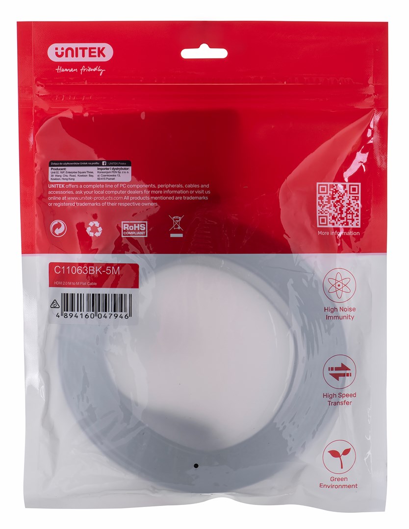 UNITEK 2.0 4K60HZ FLAT 5M C11063BK-5M - Kabel - Digital/Display/Video HDMI cable 5 m HDMI Type A (Standard) Black UNITEK 2.0 4K60HZ FLAT 5M C11063BK-5M - Kabel - Digital/Display/Video HDMI cable 5 m HDMI Type A (Standard) Black