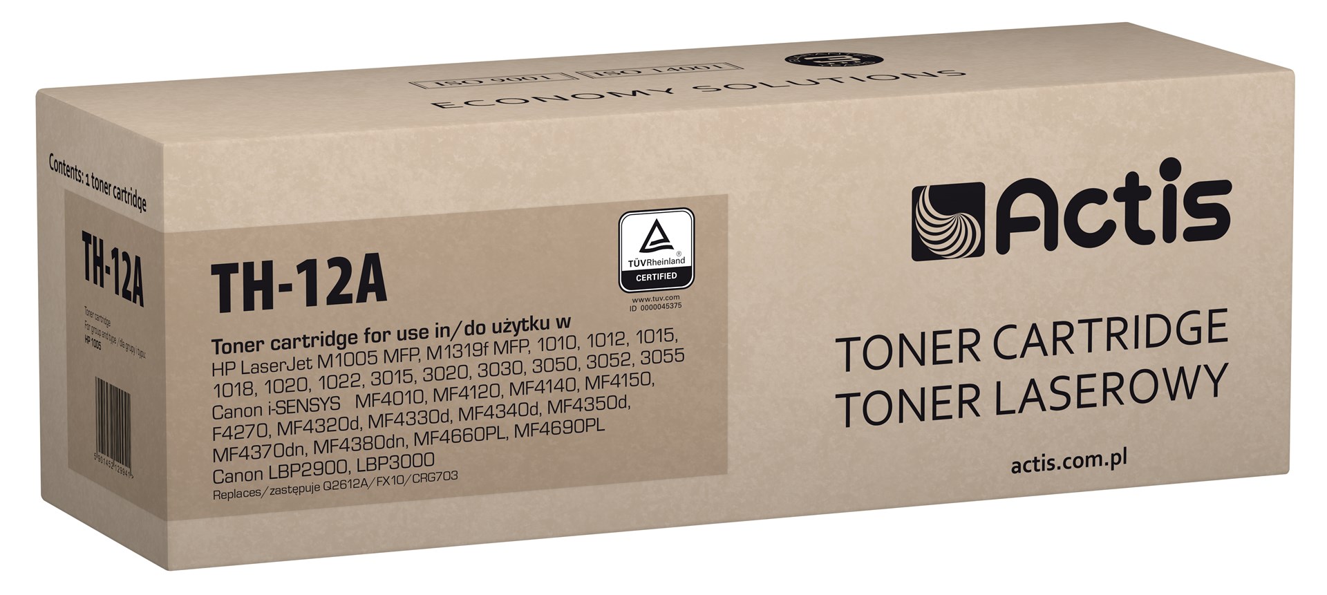 Actis TH-12A Toner (replacement for HP 12A Q2612A, Canon FX-10, Canon CRG-703; Standard; 2000 pages; black) Actis TH-12A Toner (replacement for HP 12A Q2612A, Canon FX-10, Canon CRG-703; Standard; 2000 pages; black)