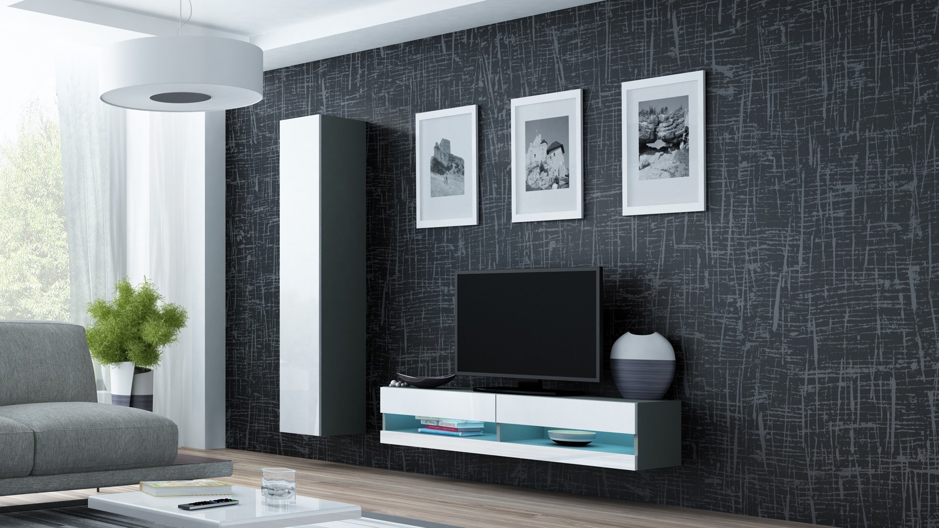 Cama Living room cabinet set VIGO NEW 13 grey/white gloss Cama Living room cabinet set VIGO NEW 13 grey/white gloss