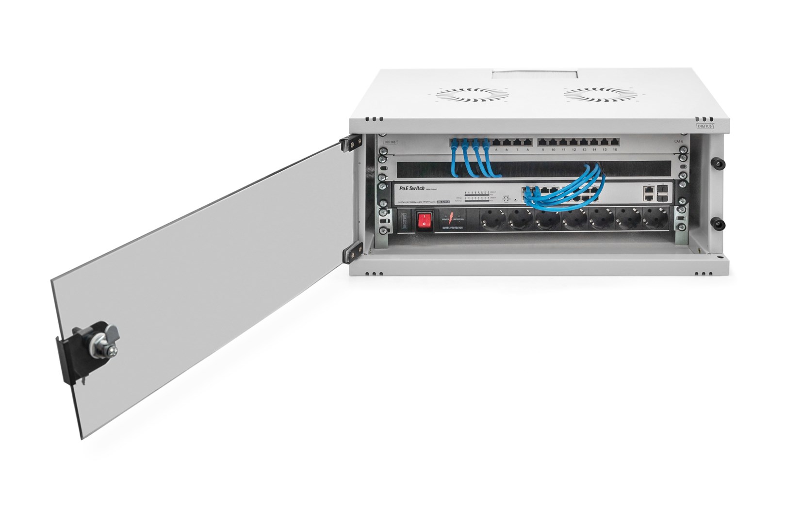 Wall-mounted network cabinet 19" 4U, SOHO 241 x 540 x 400 mm, door glass, grey, unfolded, 60kg Wall-mounted network cabinet 19" 4U, SOHO 241 x 540 x 400 mm, door glass, grey, unfolded, 60kg