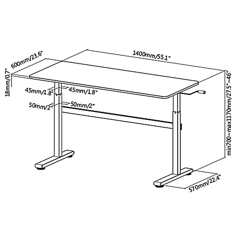 Manual height adjustable desk Ergo Office, max 40 kg, max height 117cm, with a top for standing and sitting work, ER-401 W Manual height adjustable desk Ergo Office, max 40 kg, max height 117cm, with a top for standing and sitting work, ER-401 W