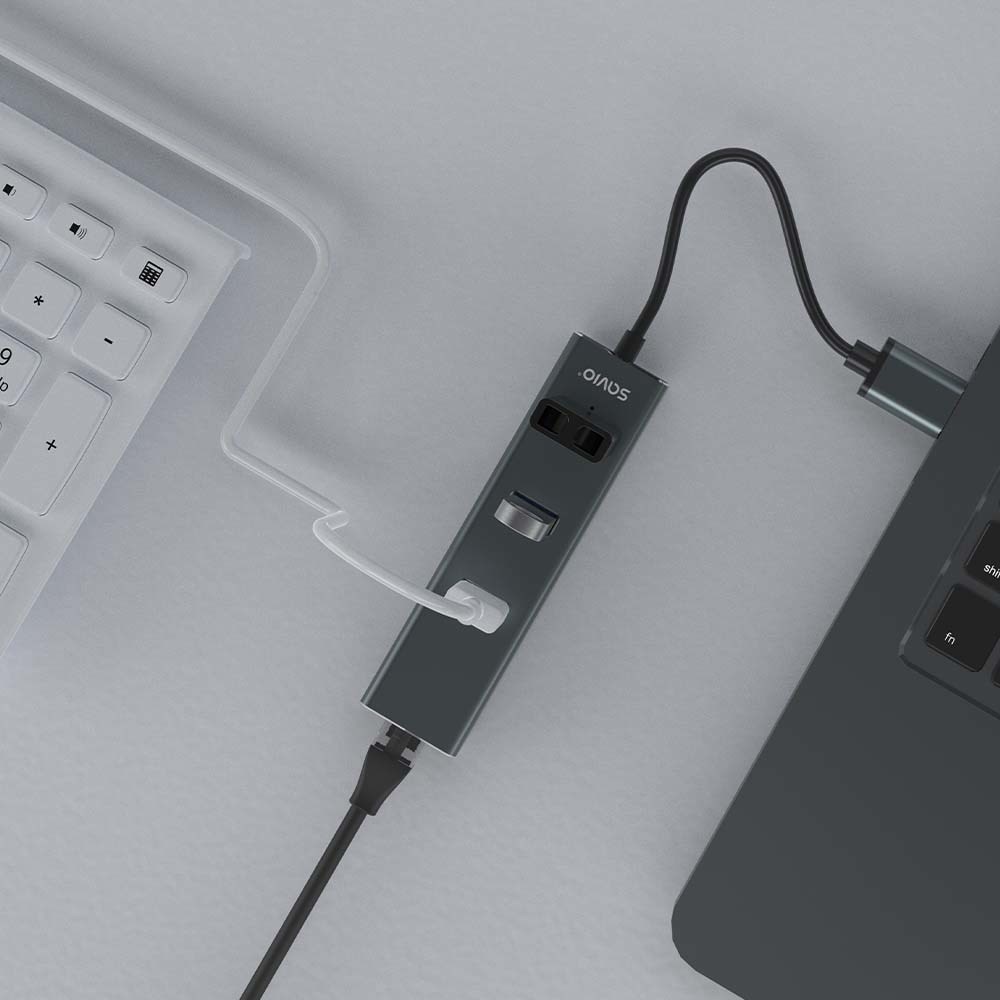 Savio AK-57 USB-A - 3 x USB-A HUB with RJ-45 Gigabit Ethernet adapter 5000 Mbit/s grey USB 3.2 Gen 1 (3.1 Gen 1) Micro-B 5000 Mbit/s Black Savio AK-57 USB-A - 3 x USB-A HUB with RJ-45 Gigabit Ethernet adapter 5000 Mbit/s grey USB 3.2 Gen 1 (3.1 Gen 1) Micro-B 5000 Mbit/s Black