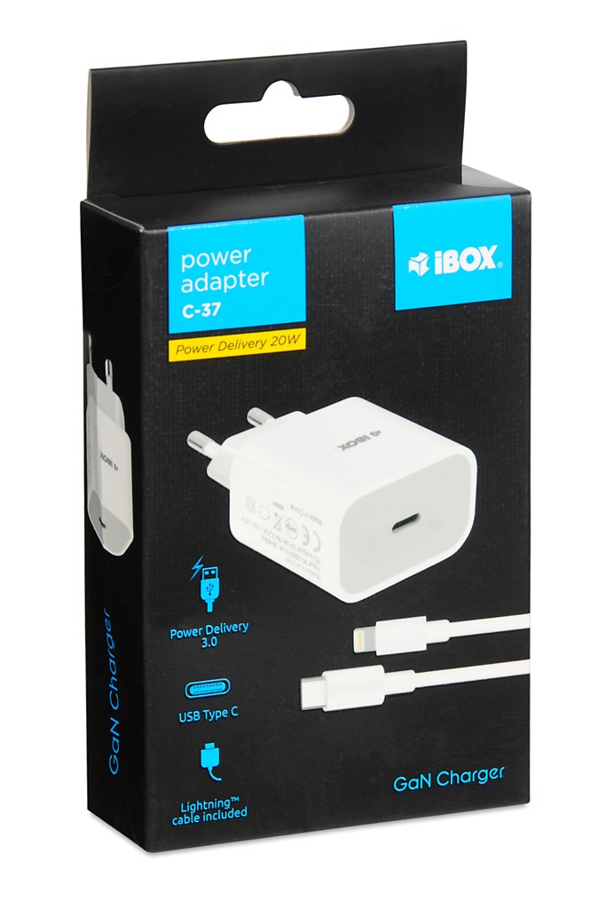 Wall charger iBOX C-37 GaN PD20W, white Wall charger iBOX C-37 GaN PD20W, white