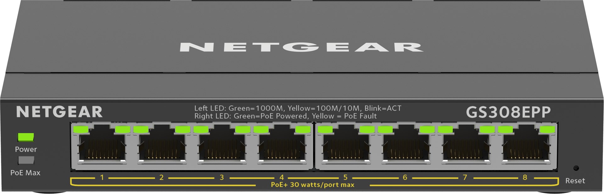NETGEAR 8-Port Gigabit Ethernet High-Power PoE+ Plus Switch (GS308EPP) Managed L2/L3 Gigabit Ethernet (10/100/1000) Power over Ethernet (PoE) Black NETGEAR 8-Port Gigabit Ethernet High-Power PoE+ Plus Switch (GS308EPP) Managed L2/L3 Gigabit Ethernet (10/100/1000) Power over Ethernet (PoE) Black