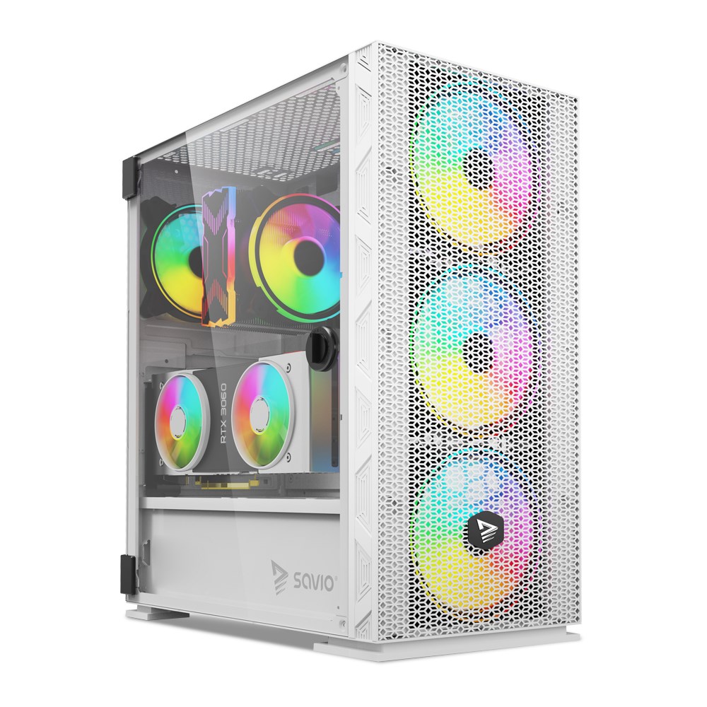 SAVIO Raptor White X1 ARGB Glass/Mesh White Computer Case SAVIO Raptor White X1 ARGB Glass/Mesh White Computer Case