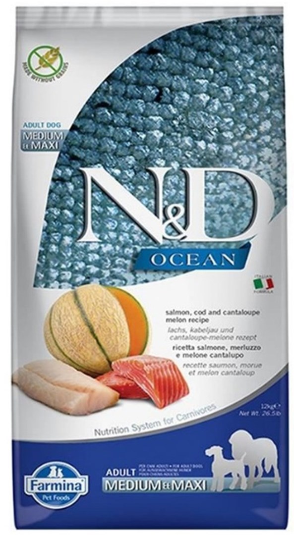 FARMINA N&D Ocean Dog Salmon, Cod, Cantaloupe, Melon Adult Medium&Maxi - dry dog food - 12 kg FARMINA N&D Ocean Dog Salmon, Cod, Cantaloupe, Melon Adult Medium&Maxi - dry dog food - 12 kg