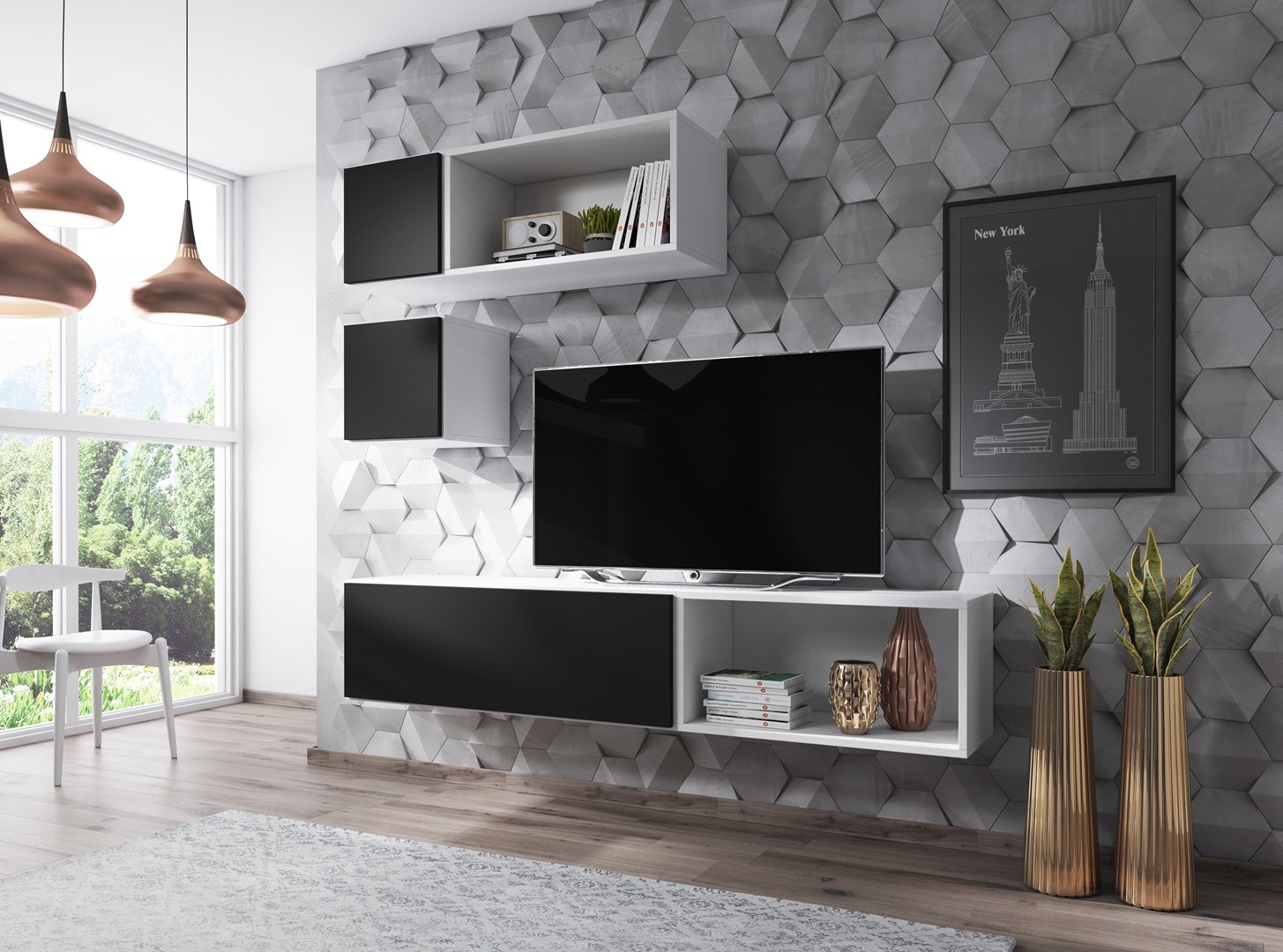 Cama living room furniture set ROCO 5 (RO1+2xRO4+2xRO5) white/white/black Cama living room furniture set ROCO 5 (RO1+2xRO4+2xRO5) white/white/black