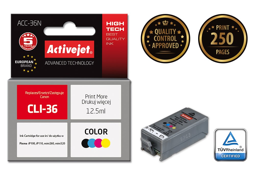 Activejet ACC-36N Ink cartridge (replacement for Canon CLI-36; Supreme; 12.5 ml; colour) Activejet ACC-36N Ink cartridge (replacement for Canon CLI-36; Supreme; 12.5 ml; colour)