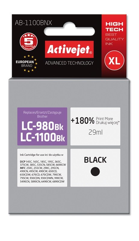 Activejet AB-1100BNX ink (replacement for Brother LC1100/LC980Bk; Supreme; 29 ml; black) Activejet AB-1100BNX ink (replacement for Brother LC1100/LC980Bk; Supreme; 29 ml; black)
