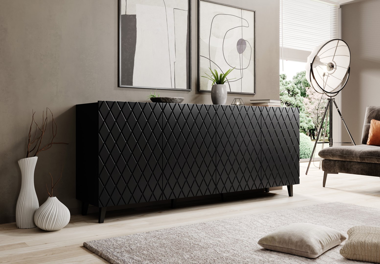 ASTI chest of drawers 200x42x82 black matt ASTI chest of drawers 200x42x82 black matt