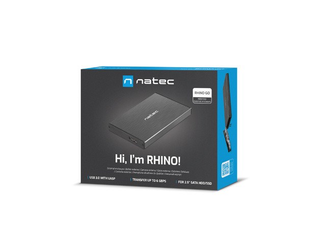 NATEC RHINO GO enclosure USB 3.0 for 2.5'' SATA HDD/SSD, black Aluminum NATEC RHINO GO enclosure USB 3.0 for 2.5'' SATA HDD/SSD, black Aluminum