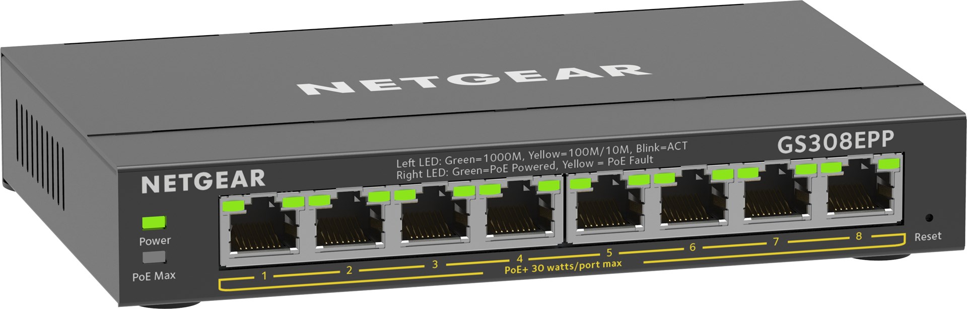 NETGEAR 8-Port Gigabit Ethernet High-Power PoE+ Plus Switch (GS308EPP) Managed L2/L3 Gigabit Ethernet (10/100/1000) Power over Ethernet (PoE) Black NETGEAR 8-Port Gigabit Ethernet High-Power PoE+ Plus Switch (GS308EPP) Managed L2/L3 Gigabit Ethernet (10/100/1000) Power over Ethernet (PoE) Black
