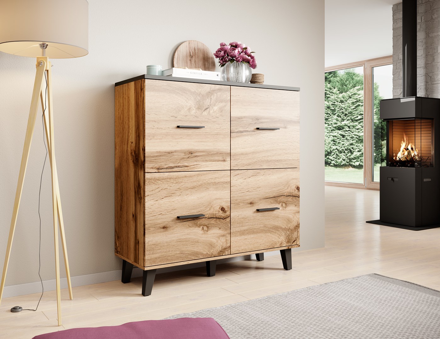 Cama sideboard LOTTA 110 4D wotan oak + mat black Cama sideboard LOTTA 110 4D wotan oak + mat black