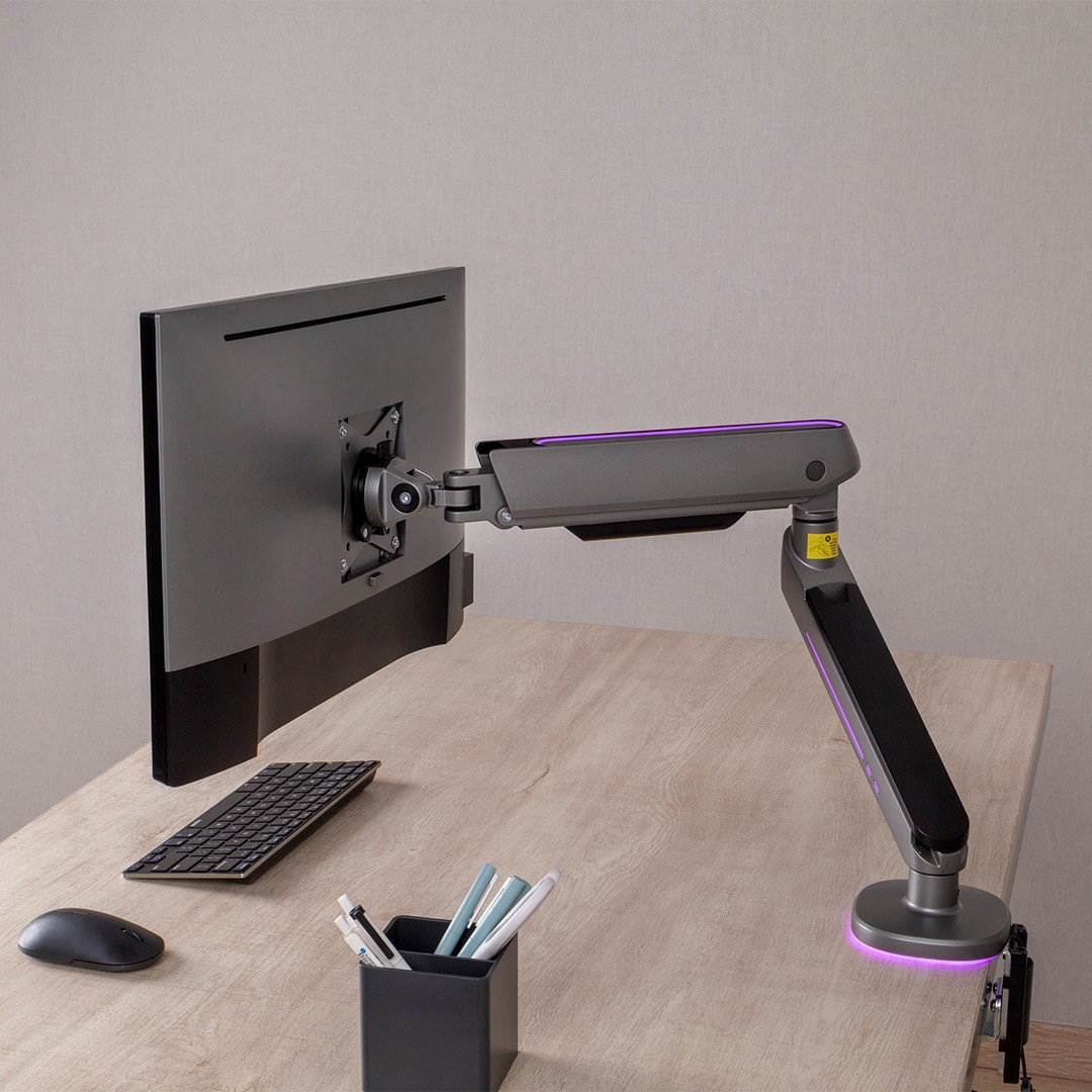 NanoRS Gaming Monitor Mount 17-32" with RGB LED Lighting Desk Mount Height Adjustable Swivel Tilt Max. 9kg VESA 75x75 / 100x100 NanoRS Gaming Monitor Mount 17-32" with RGB LED Lighting Desk Mount Height Adjustable Swivel Tilt Max. 9kg VESA 75x75 / 100x100