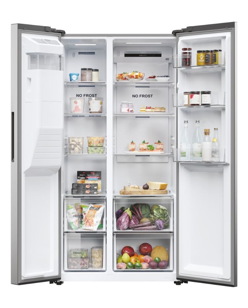 Haier SBS 90 Serie 5 HSR5918DIMP Free-standing double-sided fridge-freezer combination 511 l D Platinum, stainless steel Haier SBS 90 Serie 5 HSR5918DIMP Free-standing double-sided fridge-freezer combination 511 l D Platinum, stainless steel