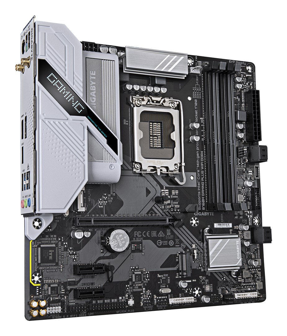 GIGABYTE B760M GAMING PLUS WIFI DDR4 Motherboard - Supports 14th Gen. Intel Core CPUs, 4+1+1 phases VRM, up to 5333MHz DDR4 (OC), 2xPCIe 4.0 M.2, Wi-Fi 6, 1 GbE LAN, USB 3.2 Gen 1 GIGABYTE B760M GAMING PLUS WIFI DDR4 Motherboard - Supports 14th Gen. Intel Core CPUs, 4+1+1 phases VRM, up to 5333MHz DDR4 (OC), 2xPCIe 4.0 M.2, Wi-Fi 6, 1 GbE LAN, USB 3.2 Gen 1