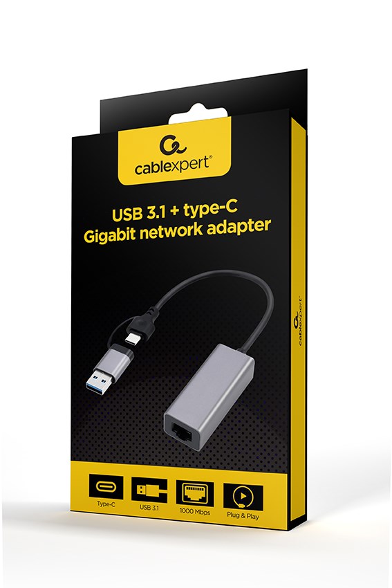 Gembird A-USB3AC-LAN-01 USB 3.1 + type-C Gigabit network adapter, space grey Gembird A-USB3AC-LAN-01 USB 3.1 + type-C Gigabit network adapter, space grey