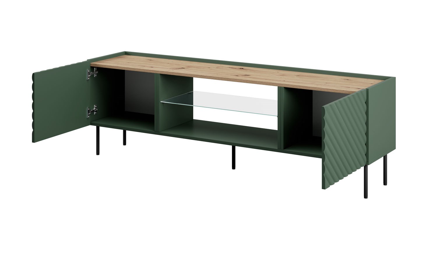 RTV cabinet with an electric fireplace ONDA 180,5x40xH58,39 green (standing or wall mounted) RTV cabinet with an electric fireplace ONDA 180,5x40xH58,39 green (standing or wall mounted)