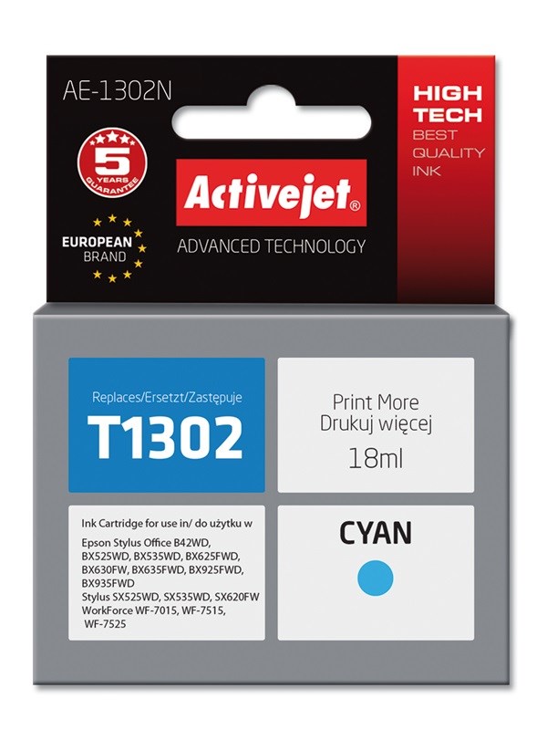 Activejet AE-1302N Ink (replacement for Epson T1302; Supreme; 18 ml; cyan) Activejet AE-1302N Ink (replacement for Epson T1302; Supreme; 18 ml; cyan)