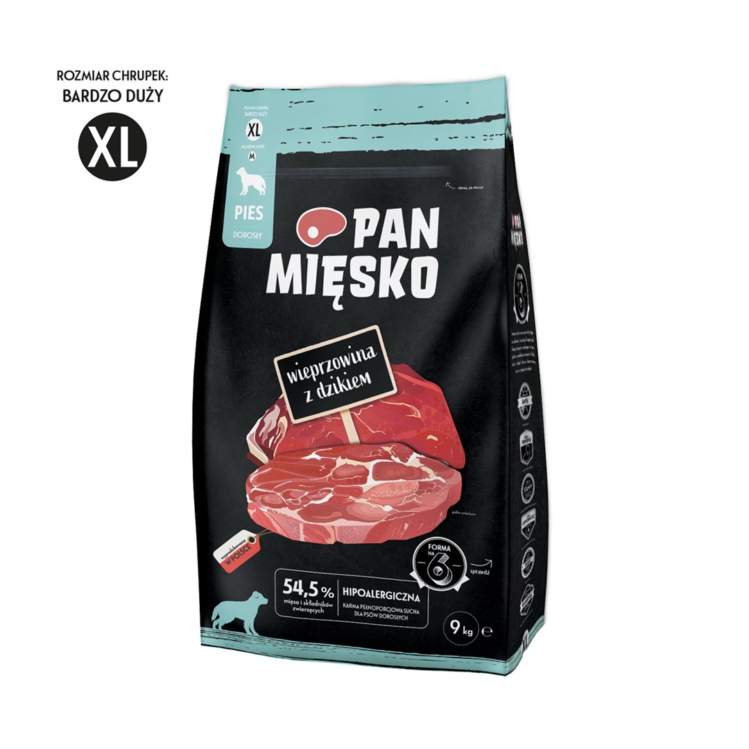 Mr. Pork meat with a wild boar XL - Dry dog food - 9kg Mr. Pork meat with a wild boar XL - Dry dog food - 9kg