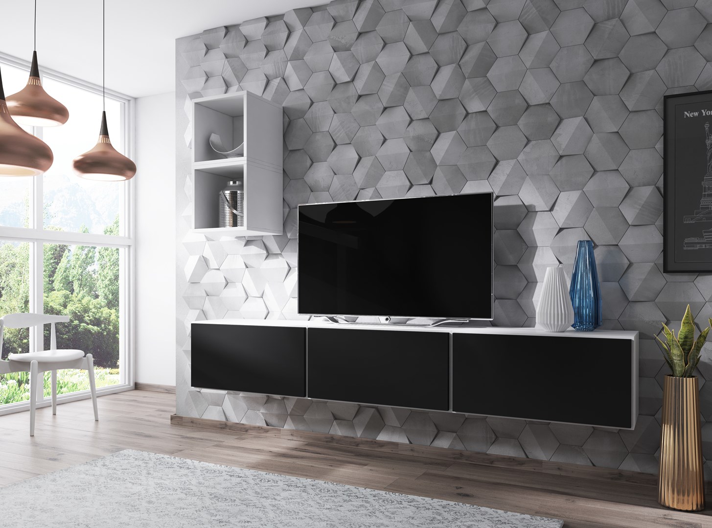 Cama living room furniture set ROCO 7 (3xRO3 + 2xRO6) white/white/black Cama living room furniture set ROCO 7 (3xRO3 + 2xRO6) white/white/black