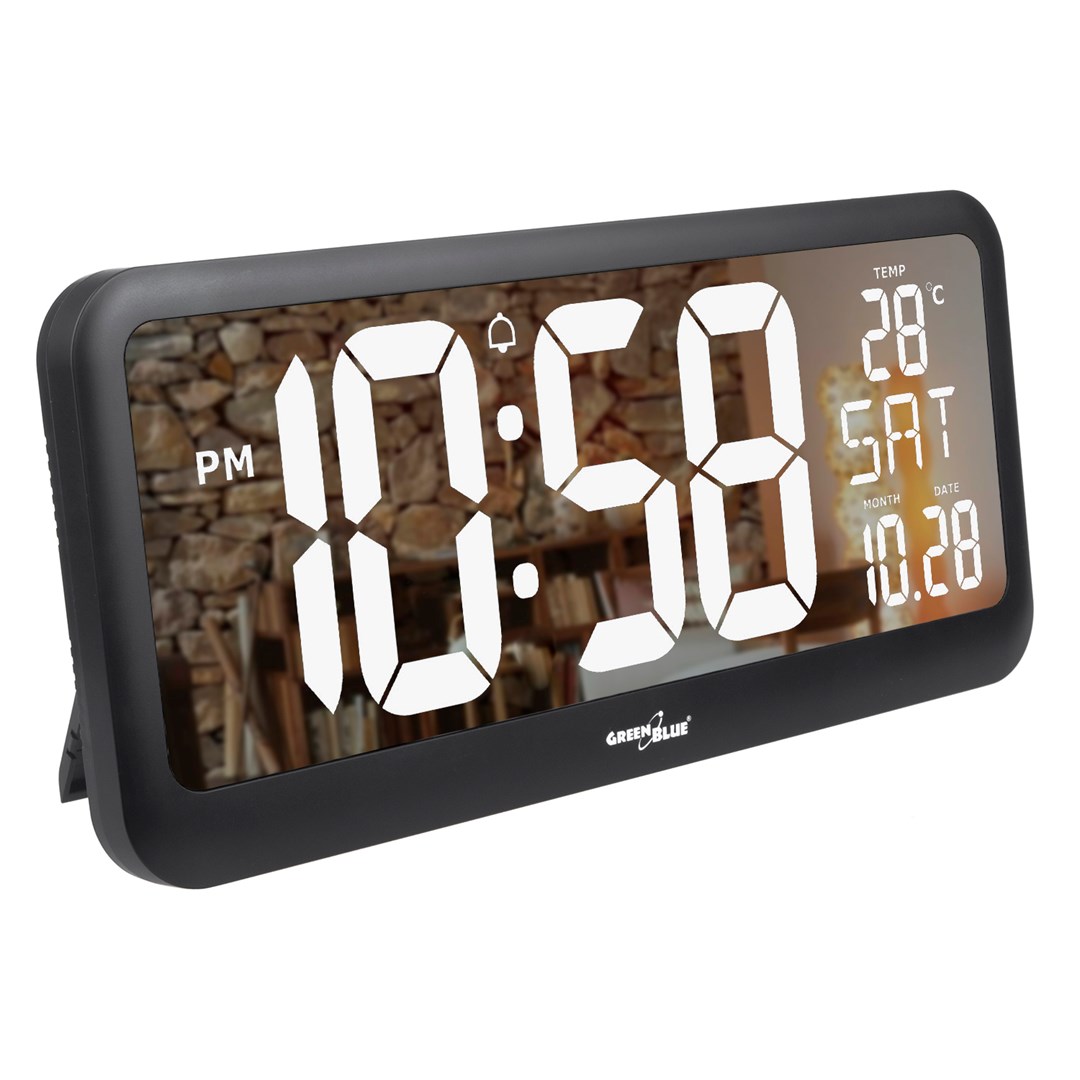 Large Digital Clock Wall Mount Free Standing with Temperature Sensor 37x17cm LCD Display Power Adapter & Battery Operated Large Digital Clock Wall Mount Free Standing with Temperature Sensor 37x17cm LCD Display Power Adapter & Battery Operated