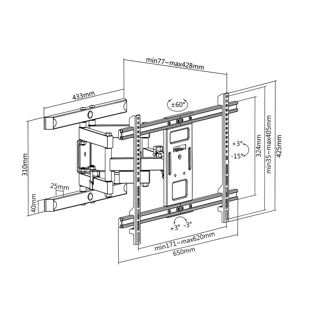 Maclean MC-881 TV bracket 37-85 " Black max Vesa 600x400 60kg Maclean MC-881 TV bracket 37-85 " Black max Vesa 600x400 60kg