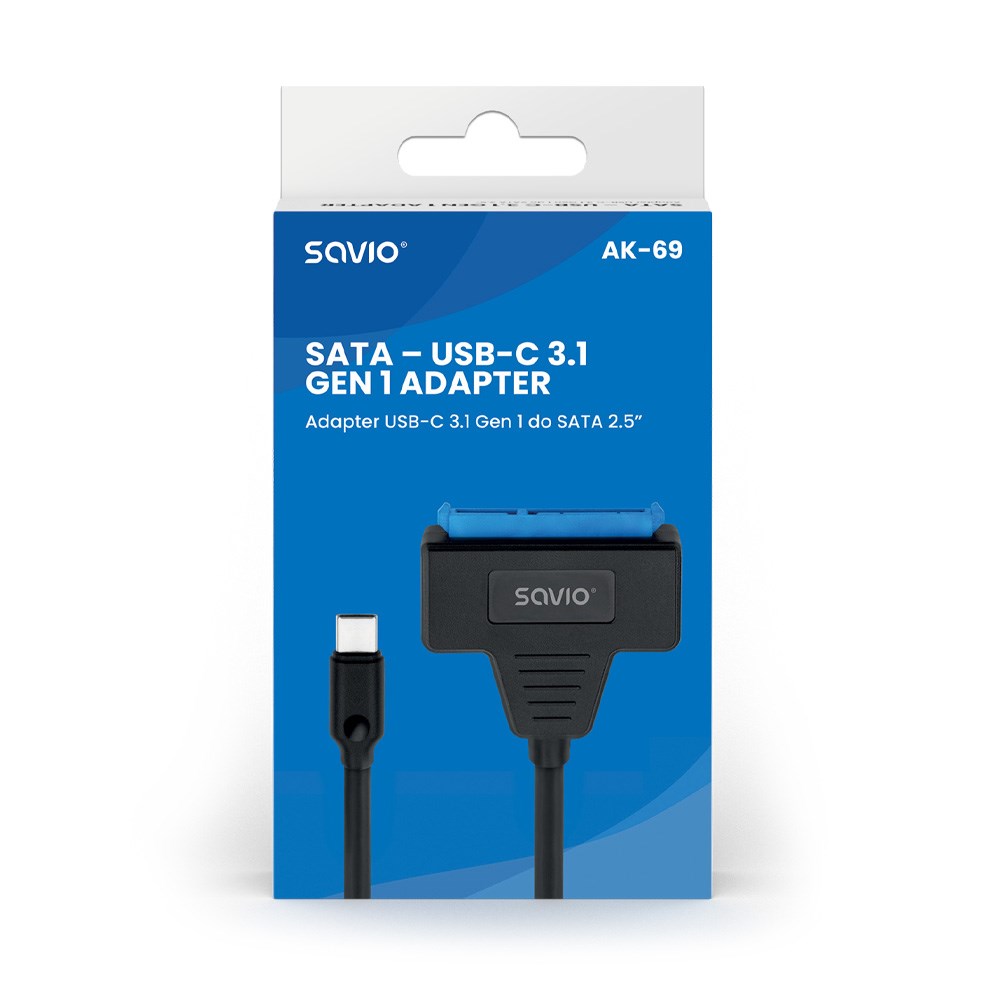 SAVIO AK-69 Adapter USB-C 3.1 Gen 1 (M) - SATA (F) for 2.5" drives SAVIO AK-69 Adapter USB-C 3.1 Gen 1 (M) - SATA (F) for 2.5" drives