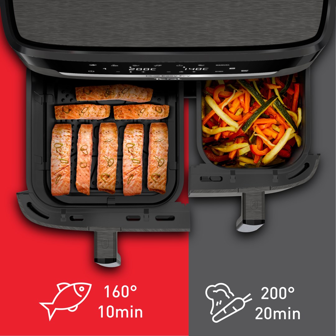 Tefal Easy Fry Dual XXL EY942HE0 fryer Double 11 L Stand-alone 2020 W Hot air fryer Grey Tefal Easy Fry Dual XXL EY942HE0 fryer Double 11 L Stand-alone 2020 W Hot air fryer Grey