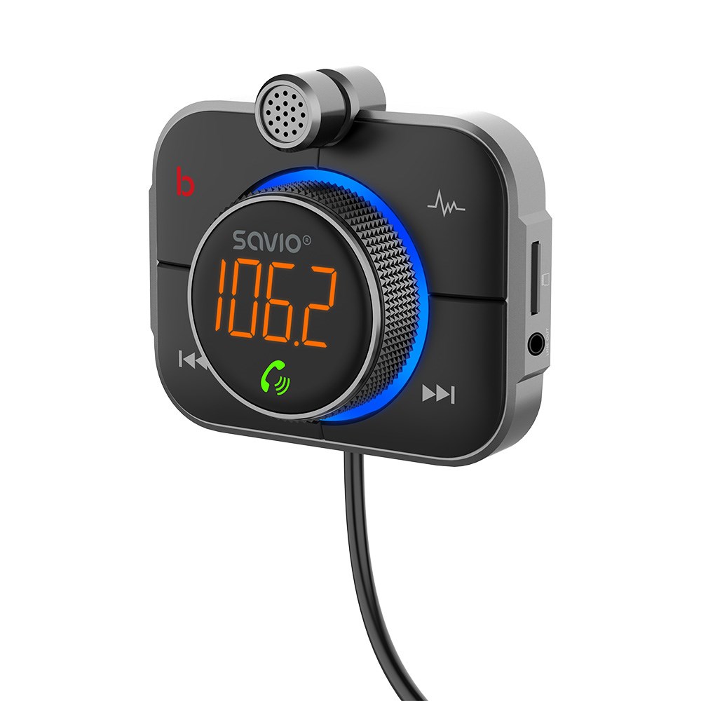 Savio TR-14 Transmiter FM z Bluetooth i ładowarką PD 87.6 - 107.9 MHz Bluetooth/USB Black Savio TR-14 Transmiter FM z Bluetooth i ładowarką PD 87.6 - 107.9 MHz Bluetooth/USB Black