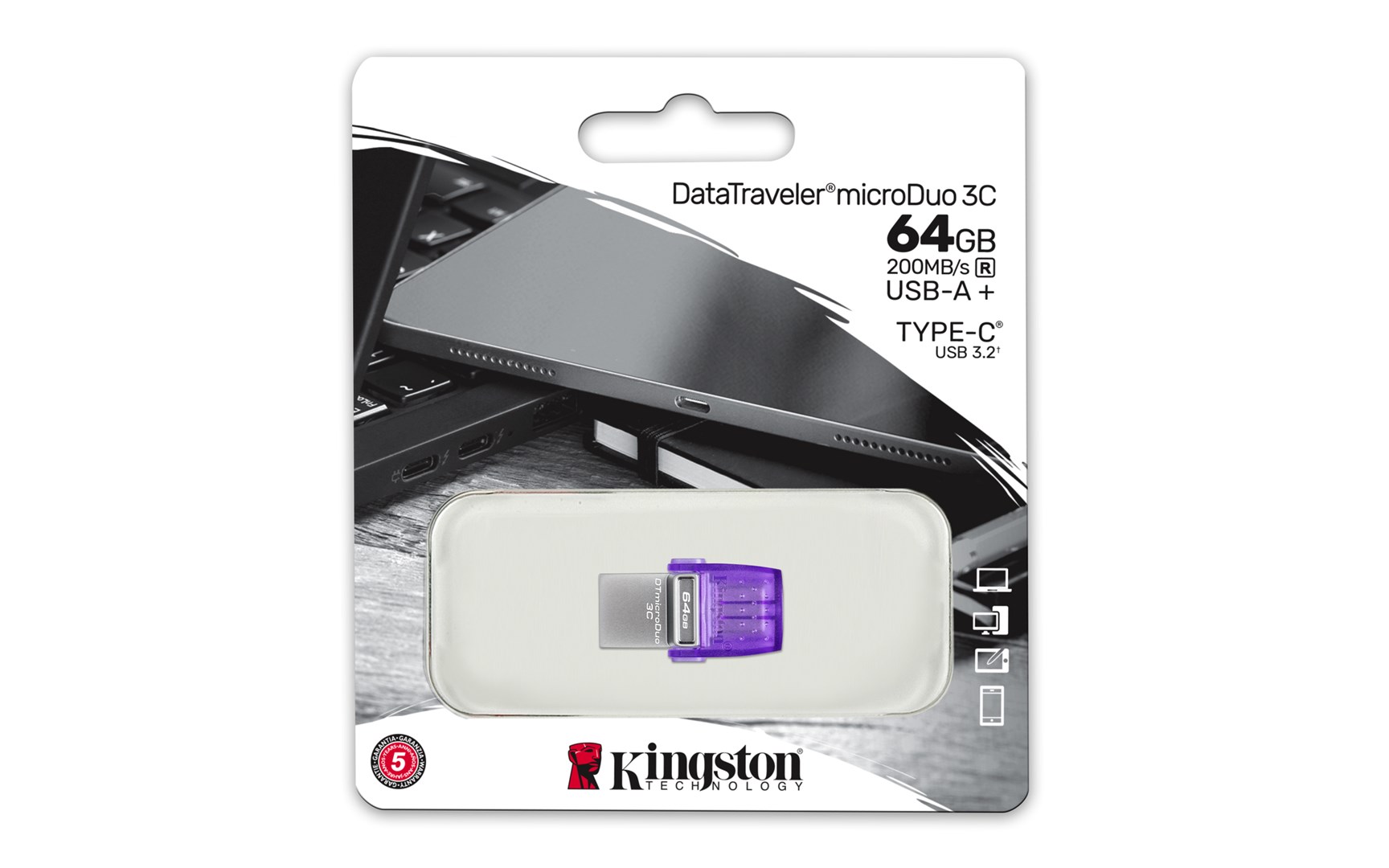 Kingston Technology DataTraveler 64GB microDuo 3C 200MB/s dual USB-A + USB-C Kingston Technology DataTraveler 64GB microDuo 3C 200MB/s dual USB-A + USB-C
